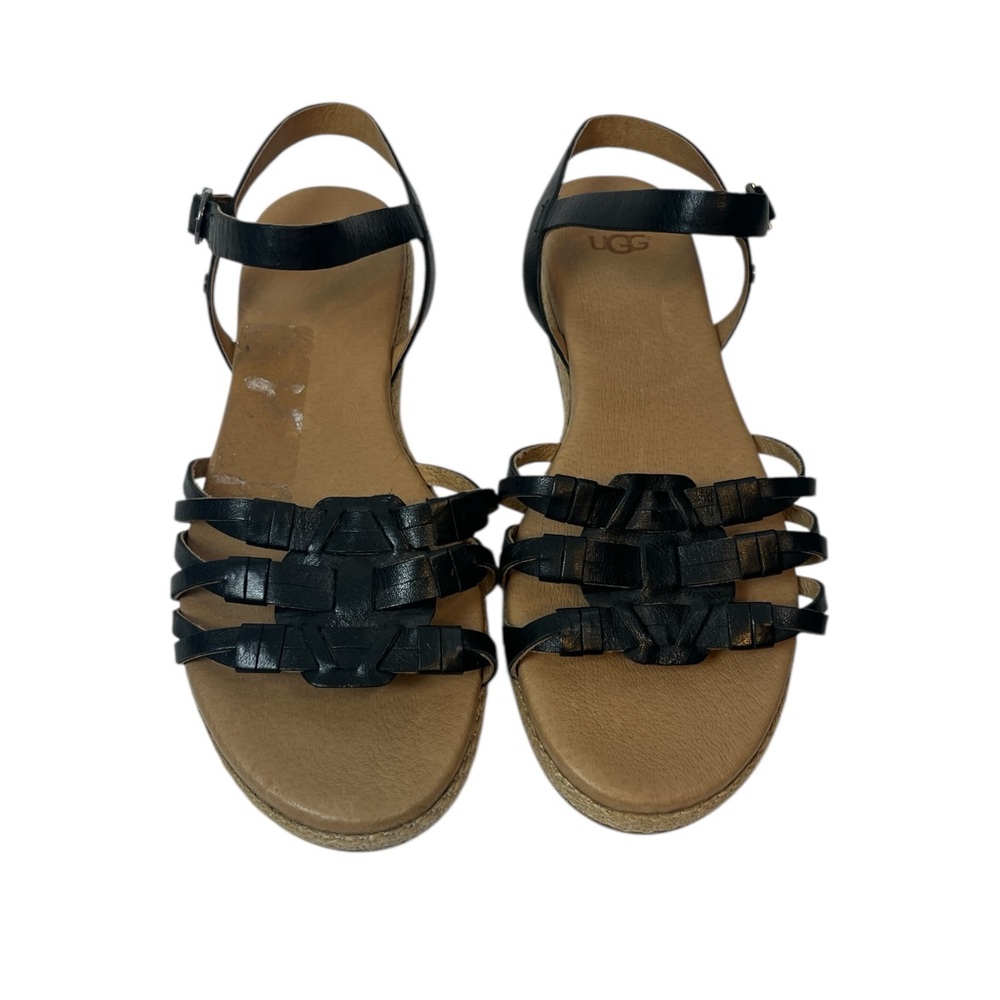 UGG Larisa‎ Sandals Women’s Size 6 Black Leather Strappy Comfort Flat